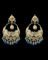 Aayra jadau chandbali earrings - Emerald sapphire pearl ( READY TO SHIP )