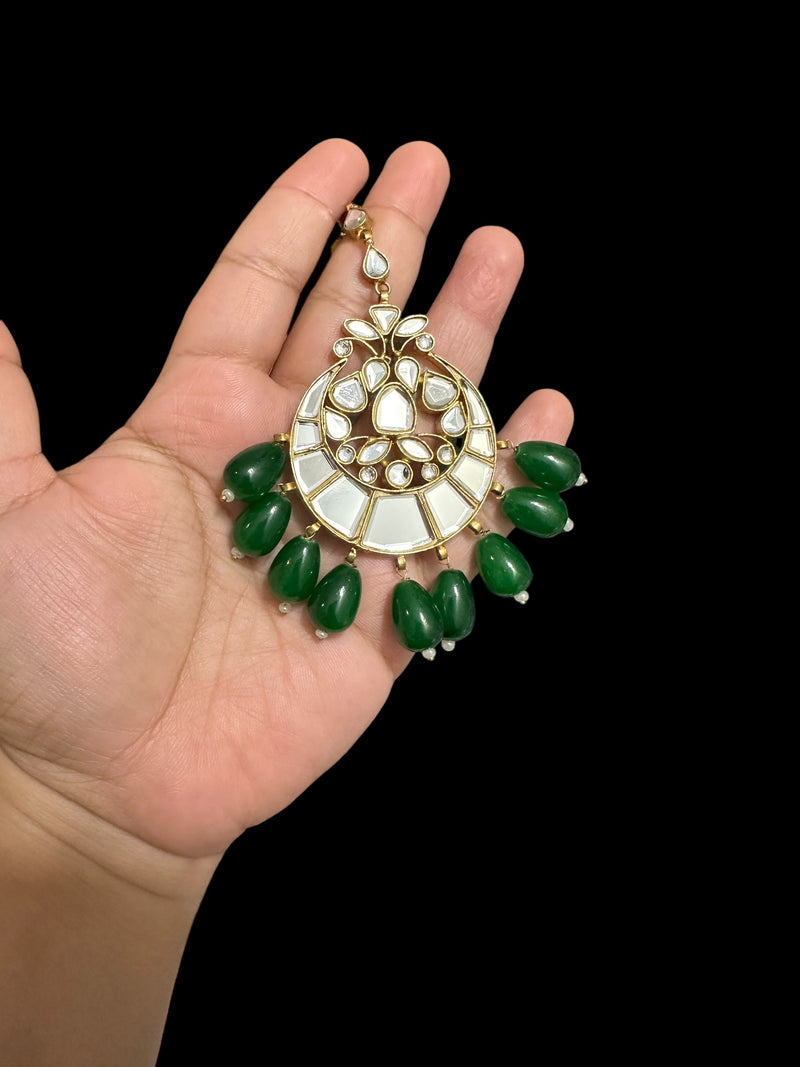 DJTK342 kundan tika - oversized with green beads ( READY TO SHIP )