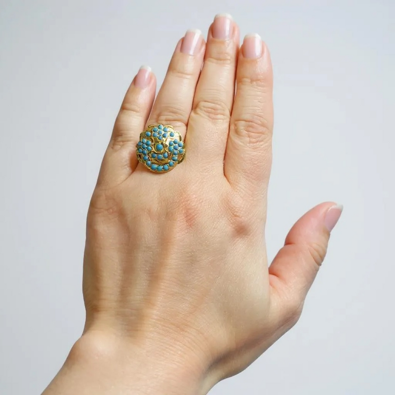Turquoise Gold-Plated Silver Ring – Handcrafted Feroza Elegance ( READY TO SHIP )