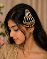 Gold-Plated Silver Jhoomar (Passa) – Ruby, Emerald & Freshwater Pearl ( READY TO SHIP )