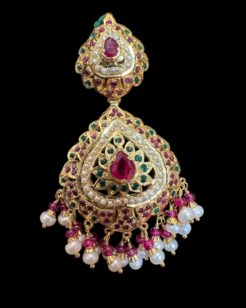 Ruby Emerald Pearl Pendant Set – Gold-Plated 92.5 Silver ( READY TO SHIP )