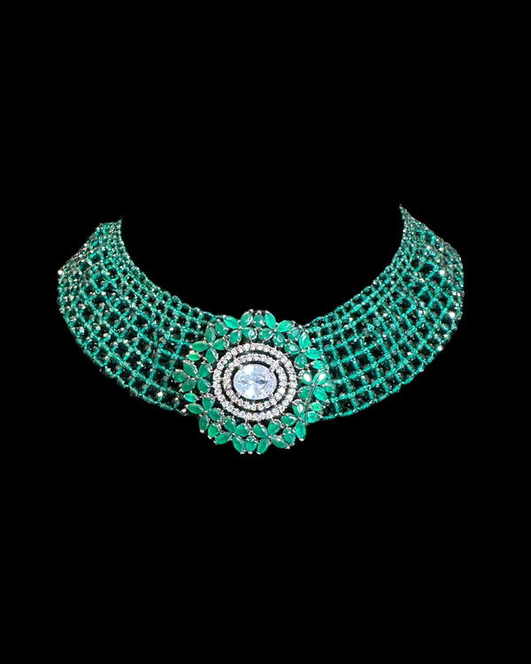 Arushi necklace set  - Green   ( READY TO SHIP)