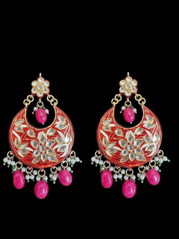Gold-Plated Kundan Chandbali Earrings with Shell Pearls & Quartz Beads – 2.7” | Meenakari Back | Traditional Indian Jewelry ( READY TO SHIP )