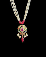 gold plated pendant set in navratan with pearl strings  ( READY TO SHIP )