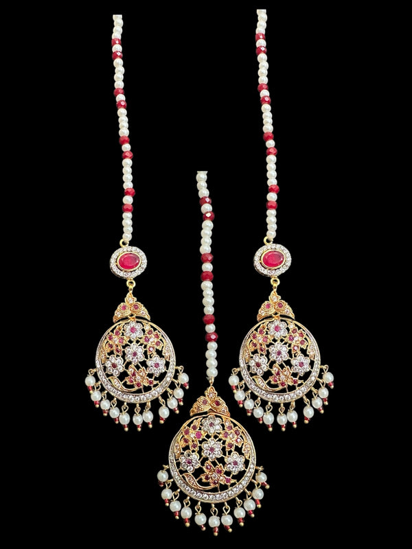 Zehra earrings tika in red/ ruby ( READY TO SHIP )