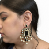 DER642 Nagma dangler earrings in kundan (black )( READY TO SHIP)