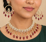 Mahjabeen Traditional Ruby Quartz Chandbali Choker Set – Gold Plated Polki Jewelry ( READY TO SHIP )