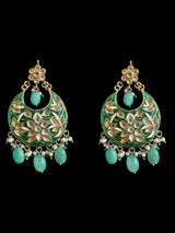 Kundan meena earrings - Green ( READY TO SHIP )