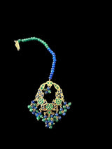 DJTK316  Madhuri Tika in blue green combination  ( READY TO SHIP)