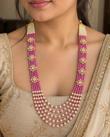 LN507 Gold-Plated Hot Pink CZ Beads & Shell Pearl Mala ( READY TO SHIP )