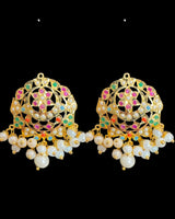 DNS503 Gold Plated Jadau Pearl Necklace Set with Earrings in navratan ( READY TO SHIP )