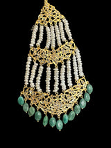 DJHR86 Hyderabadi jhoomar in fresh water pearls and emerald beads ( READY TO SHIP )