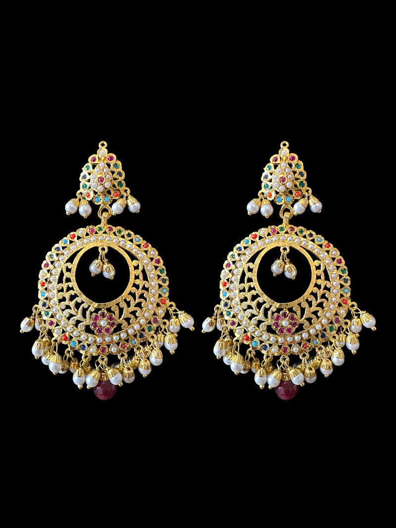 PS522 Jadau pendant and earrings tika set in Navratan (READY TO SHIP )