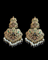 DNS210 Neeli Handcrafted Blue-Green Jadau Necklace Set with Shell Pearls, CZ Stones, Earrings & Tika ( READY TO SHIP )