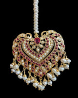 Gold Plated Silver Ruby Tika with Freshwater Pearls ( READY TO SHIP )
