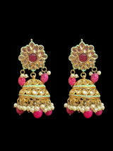 Kundan and meenakari jhumka - red green ( READY TO SHIP )