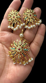 Nameera pendant set in gold plated silver earrings- NAVRATAN ( READY TO SHIP )