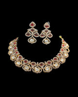 DNS506 Gold Plated high quality Polki Necklace Set ( READY TO SHIP )