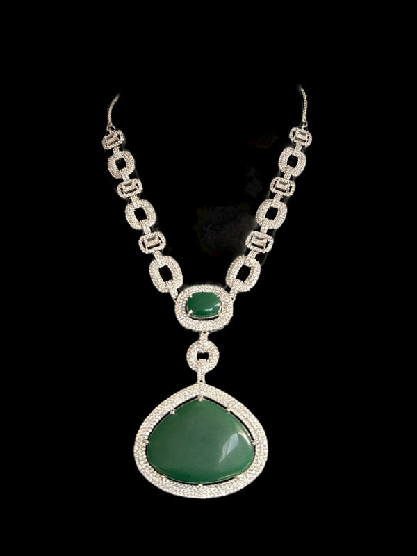 DNS99 CZ necklace set in green   - silver plated ( READY TO SHIP )