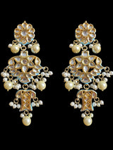 Kundan meena earrings - turquoise with pearl  ( READY TO SHIP )