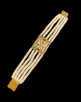 Gold Plated Silver Navratan Bracelet with Freshwater Pearls ( READY TO SHIP )