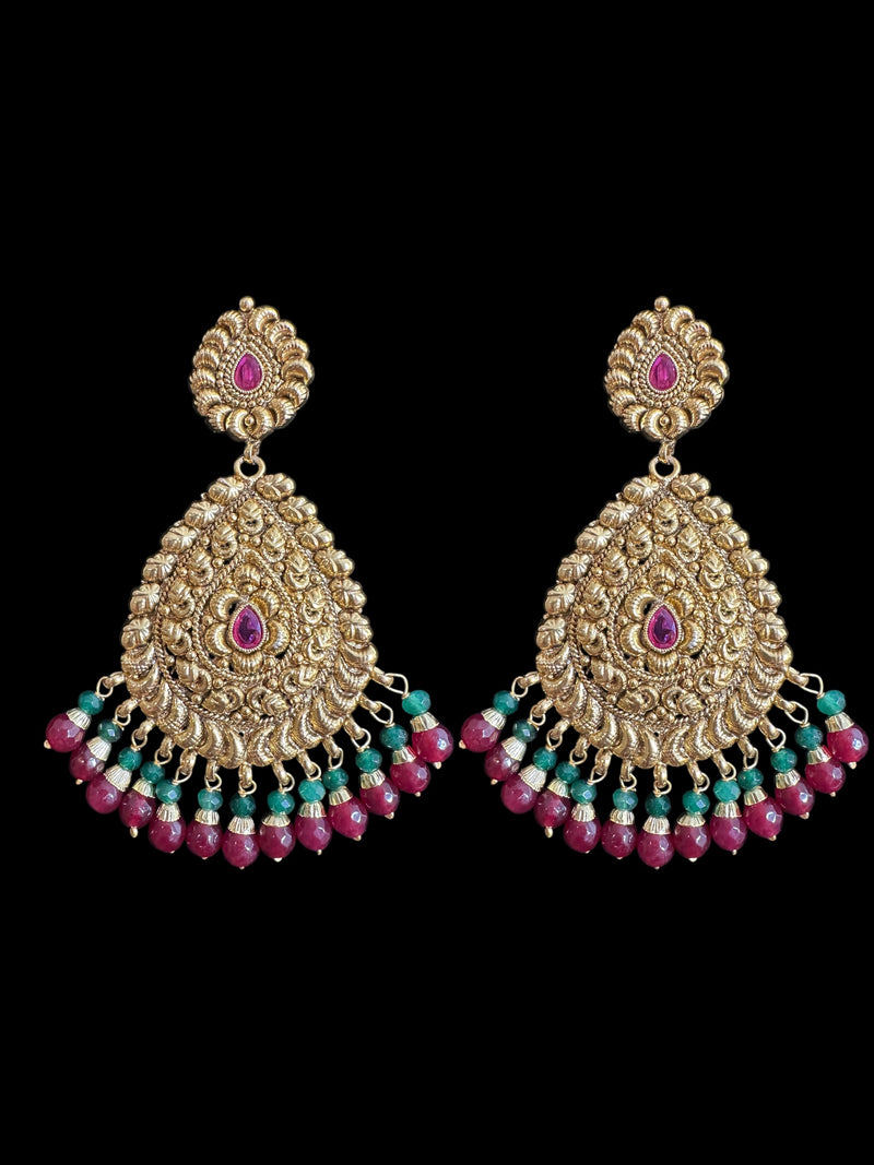 DJET501 Earrings tika in red green combination ( READY TO SHIP )