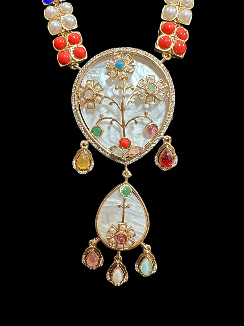 DNS134 kundan necklace set - Navratan ( READY TO SHIP )