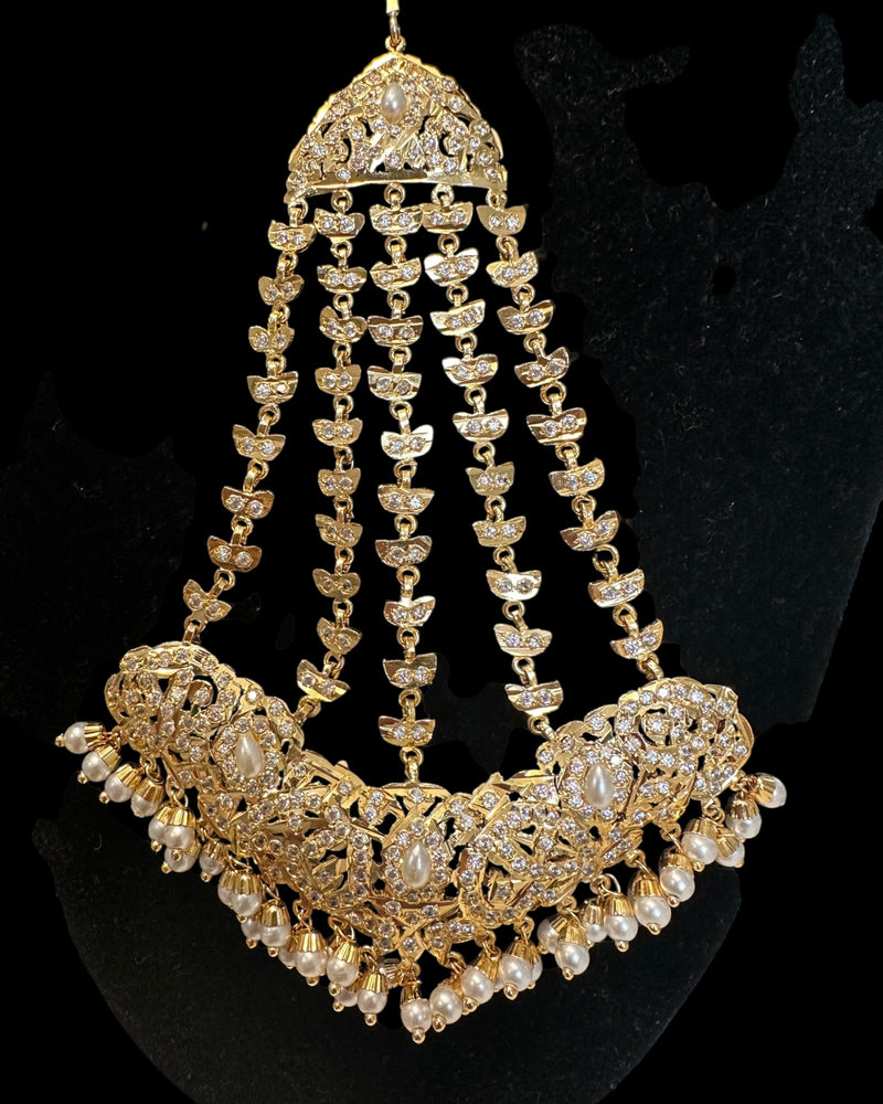 ✨ Hyderabadi Jhoomar & Tika Set – Gold-Plated with Freshwater Pearls & Zircon ( READY TO SHIP )