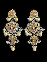 Kundan meena earrings - turquoise with pearl  ( READY TO SHIP )