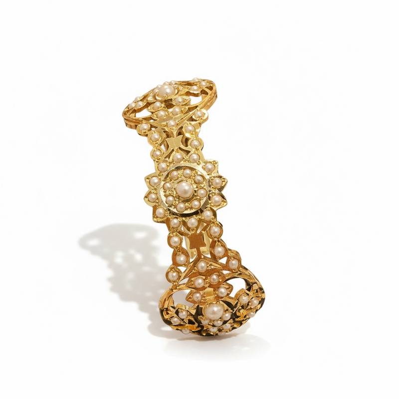 Gold-Plated Silver Kada with Freshwater Pearls – Openable Screw Design | 92.5 Silver ( READY TO SHIP )