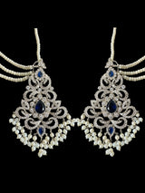 Raaga zircon earring tika set in blue with silver plating ( SHIPS IN 2 WEEKS   )