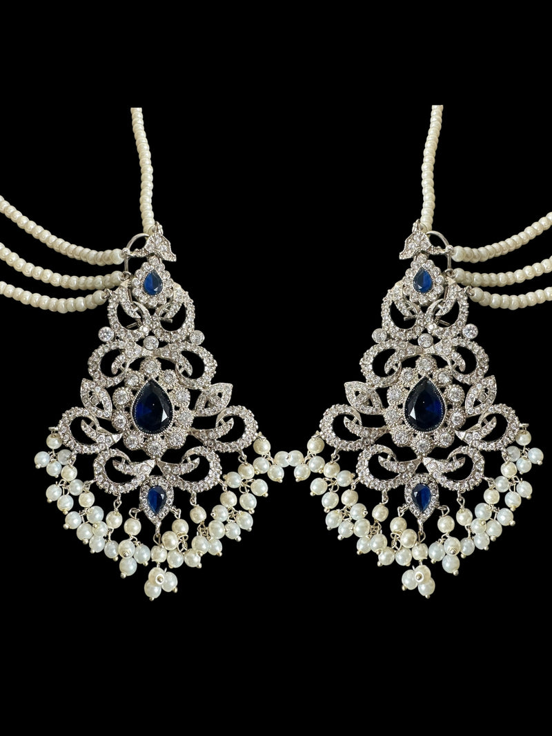 Raaga zircon earring tika set in blue with silver plating ( SHIPS IN 2 WEEKS   )