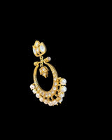 Moissanite Polki Chandbali Earrings – Gold-Plated Traditional Hyderabadi Style with Pearls ( READY TO SHIP )