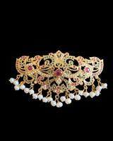 Ruby & Emerald Gold-Plated 92.5 Silver Passa Hair Clip with Freshwater Pearls ( READY TO SHIP )