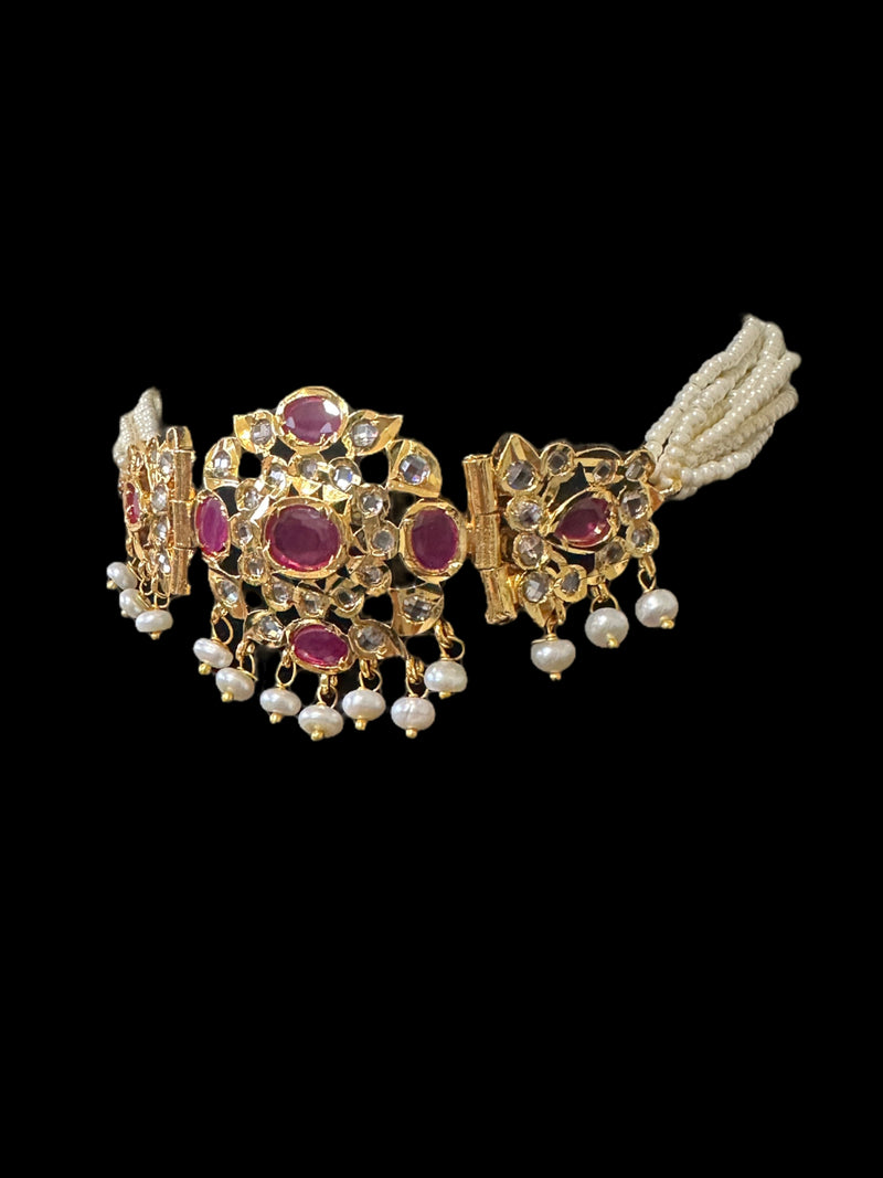 C302 MUSHK hyderabadi choker with earrings -Ruby ( SHIPS IN 4 WEEKS )