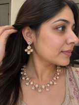 DNS509 Rose Gold Plated Polki Necklace Set – Lightweight Traditional Jewelry ( READY TO SHIP )