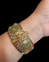Broad Gold-Plated CZ Polki Kadhas – Green & Clear Combination ( READY TO SHIP )