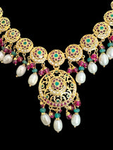 SN20 Ruby emerald pearl necklace with earrings|92.5silver gold plated ( READY TO SHIP )