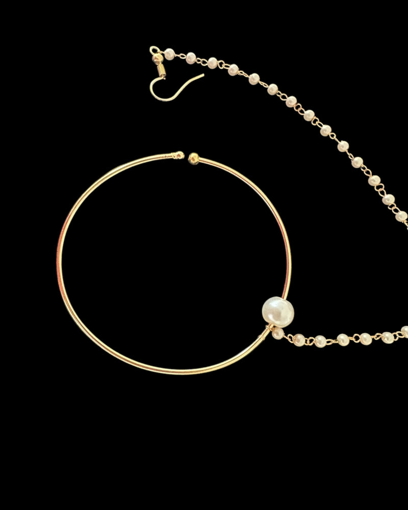 Handcrafted Gold Plated Bridal Nose Ring with Chain ( READY TO SHIP )