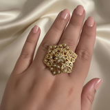 Gold-Plated 92.5 Silver Freshwater Pearl Adjustable Ring ( READY TO SHIP )