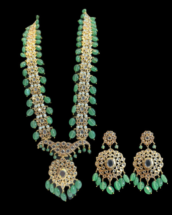 DLN136 Asif Jaahi Haar – Long Necklace with Earrings - Light green beads ( READY TO SHIP )