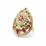 Ruby Emerald Freshwater Pearl Adjustable Ring – Gold-Plated 92.5 Silver ( READY TO SHIP )