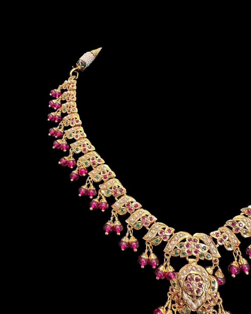 Delicate Ruby emerlad necklace set in-gold plated silver ( READY TO SHIP )