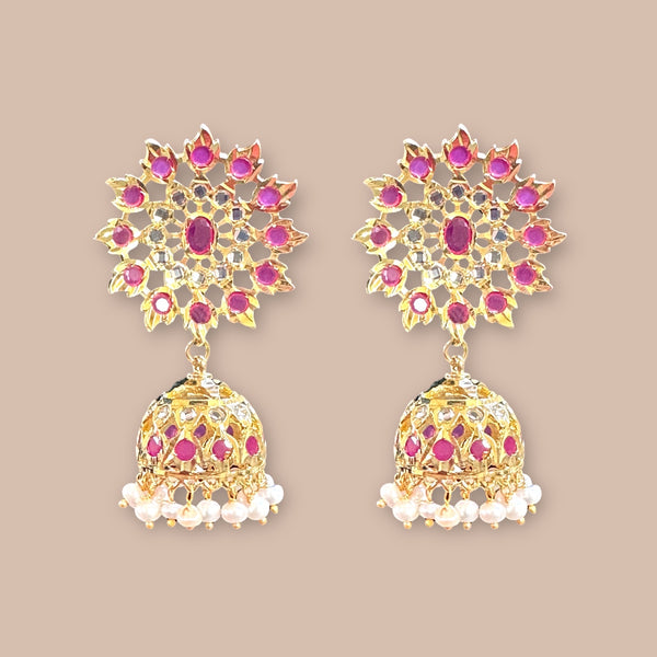 DER520 Hyderabadi gold plated Jhumka - ruby  ( SHIPS IN 4 WEEKS  )