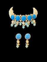 C595 Turquoise & Pearl Gold-Plated Choker Set – Timeless Elegance ( READY TO SHIP )