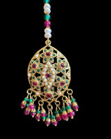 Gold Plated Silver Ruby & Emerald Tika with Freshwater Pearls ( READY TO SHIP )