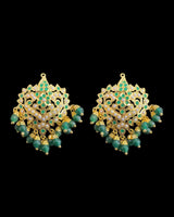 Mehwish jadau studs in emerald green  and pearls  ( READY TO SHIP )
