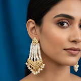 Gold plated silver jhoomar earrings in fresh water pearls ( READY TO SHIP )