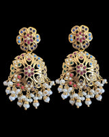 Gold plated silver earrings in navratan ( READY TO SHIP )