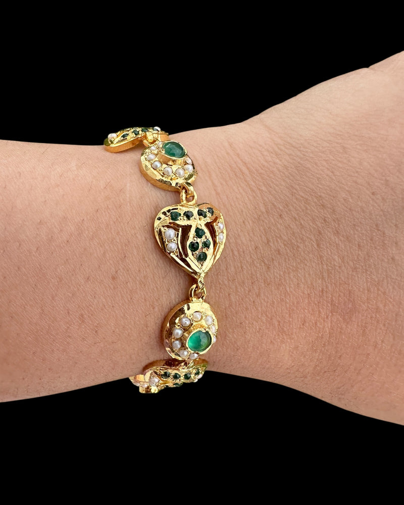 Emerald & Freshwater Pearl Gold-Plated Silver Bracelet ( READY TO SHIP )
